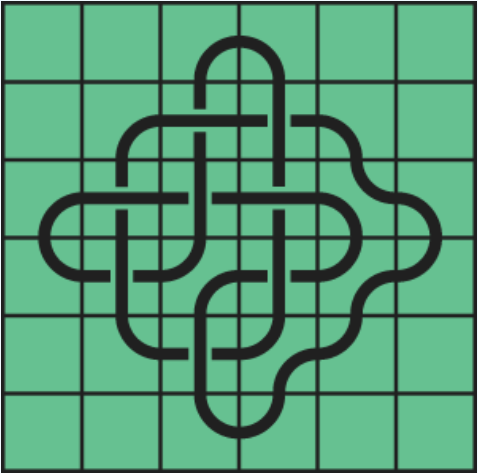 8_11 Interlocking black line knot on a green grid background.