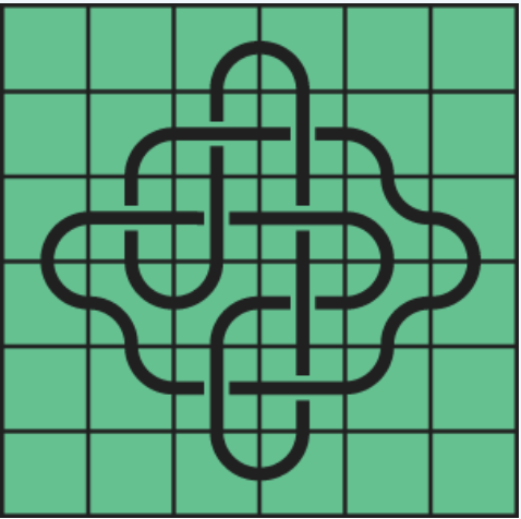 8_12 Interlocking black line knot on a green grid background.