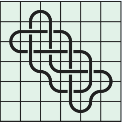 8_13 Interlocking black line knot on a light green grid background.