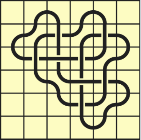 8_15 Interlocking black line knot on a light yellow grid background.