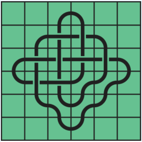 8_16 Interlocking black line knot on a green grid background.