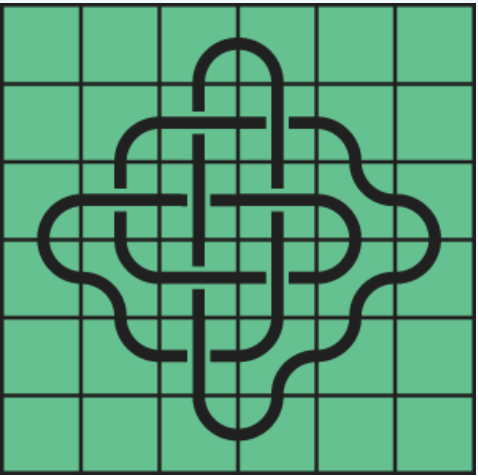 8_17 Interlocking black line knot on a green grid background.