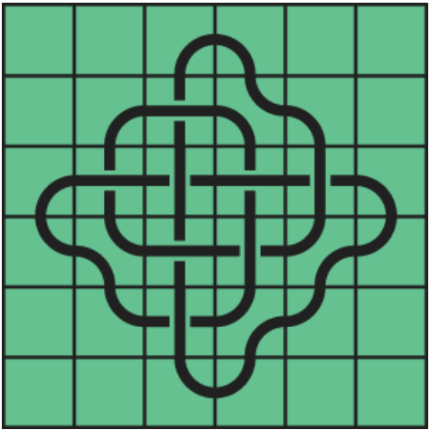 8_18_1 Interlocking black line knot on a green grid background.
