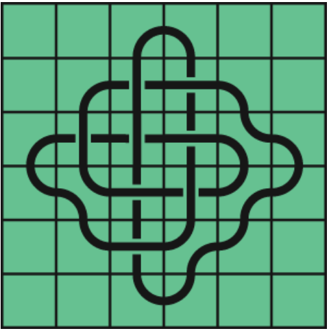 8_19_0 Interlocking black line knot on a green grid background.