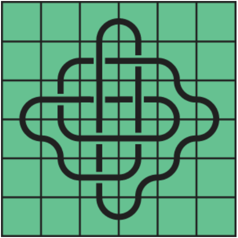 8_20_0 Interlocking black line knot on a green grid background.