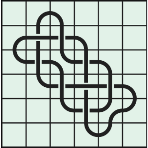 8_2_0 Interlocking black line knot on a light green grid background.