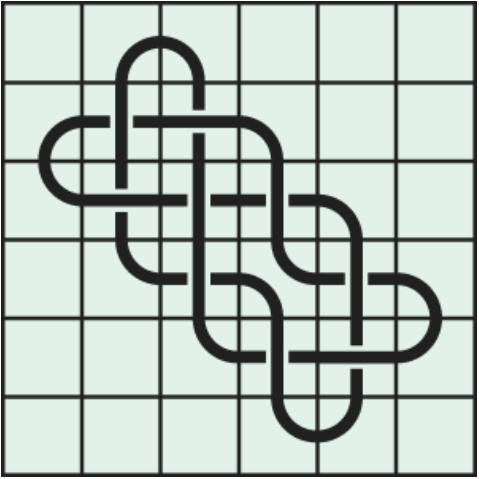 8_3 Interlocking black line knot on a light green grid background.