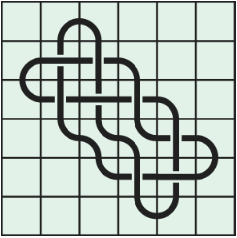 8_4_0 Interlocking black line knot on a light green grid background.