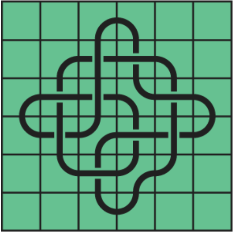 8_6 Interlocking black line knot on a green grid background.