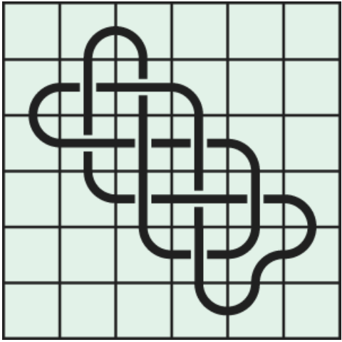 8_7_0 Interlocking black line knot on a light green grid background.