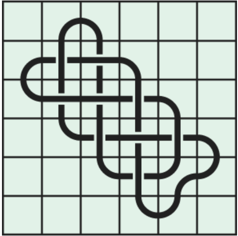 8_8 Interlocking black line knot on a light green grid background.