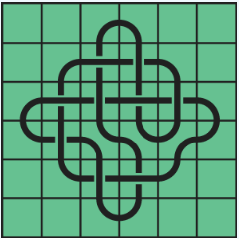 9_11 Interlocking black line knot on a green grid background.