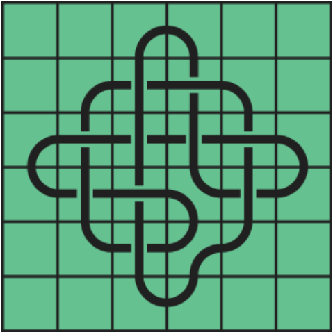 9_19 Interlocking black line knot on a green grid background.