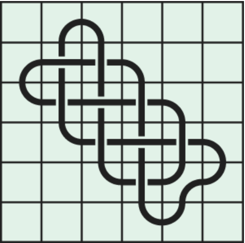 9_20 Interlocking black line knot on a light green grid background.