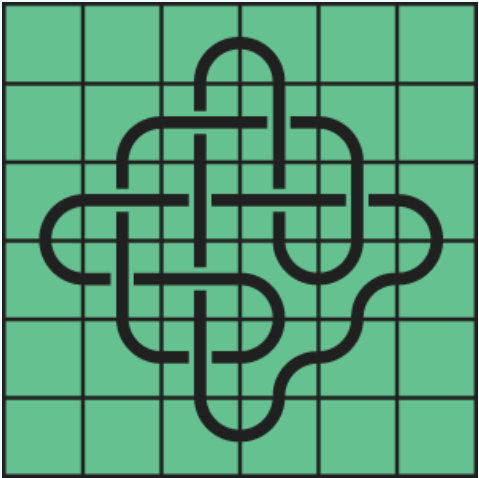 9_23 Interlocking black line knot on a green grid background.