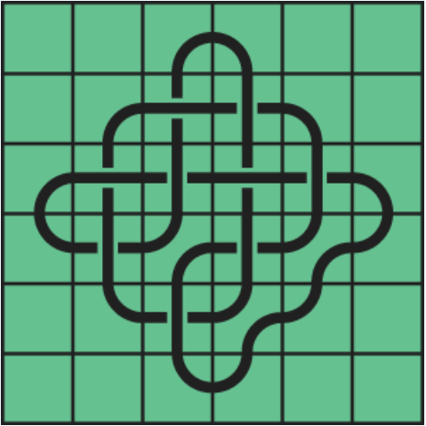 9_27 Interlocking black line knot on a green grid background.