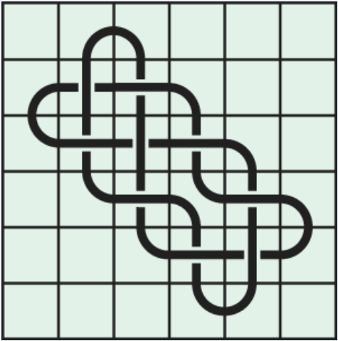 9_5 Interlocking black line knot on a light green grid background.