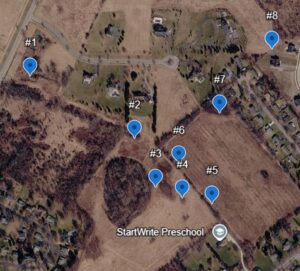 Map of locations of bee boxes on the Genesee Valley Conservancy's Island Preserve.