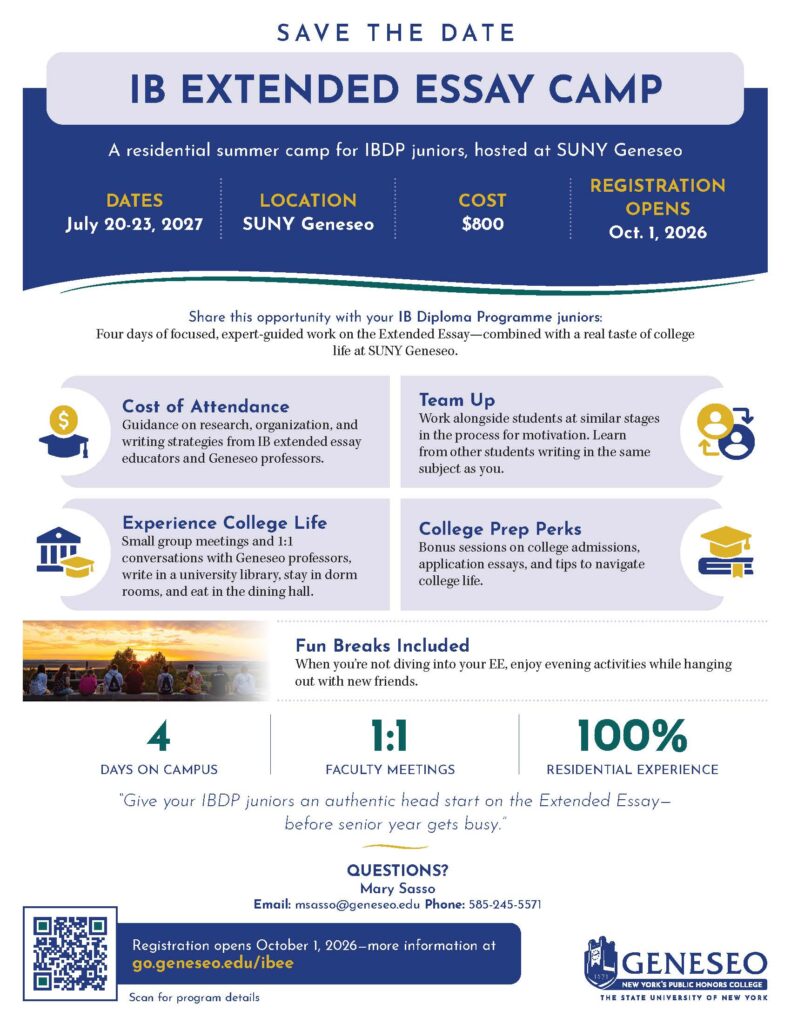IB Extended Essay Camp Save the Date Flyer