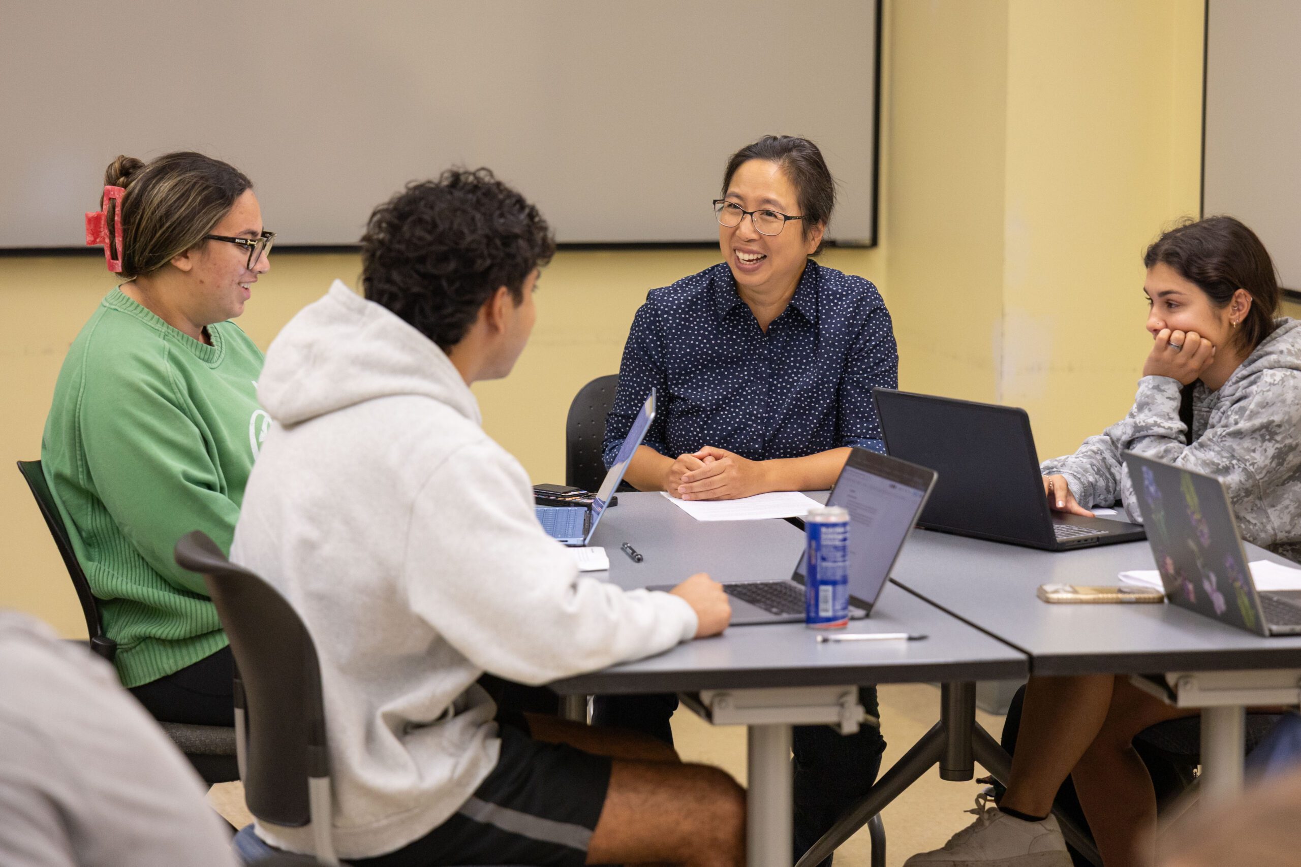 Biology professor Suann Yang leads a class