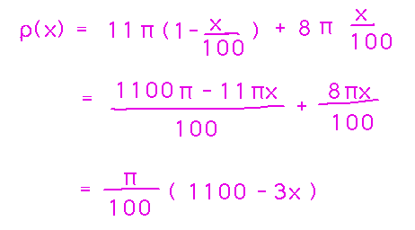 rho(x) = (1-x/100) 11 pi + (x/100) 8 pi which equals pi/100 (1100 - 3x)