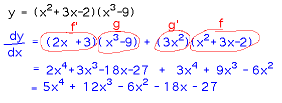 f'g+g'f = (2x+3)(x^3-9) + (3x^2)(x^2+3x-2)
