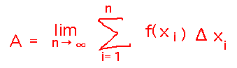 A = Sigma from i=1 to n of f(x_i) DeltaX_i