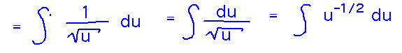 Integral of 1/sqrt(u) = integral of du/sqrt(u) = integral of u^(-1/2)