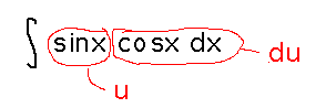 u = sin x, du = cos x dx