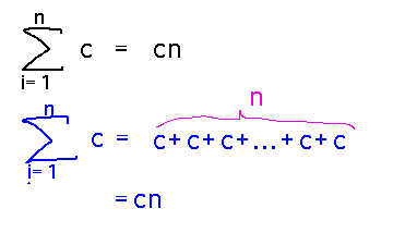 Sum from 1 to n of c = c added to itself n times = cn
