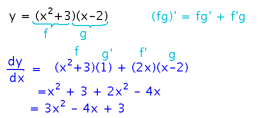 Applying the product rule to x^2+3 and x - 2