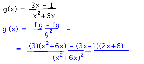 Applying the quotient rule to 3x-1 and x^2+6x