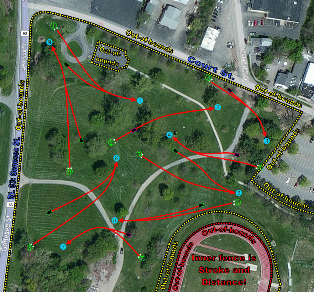 SUNY Geneseo Disk Golf Course map with embedded links to specific images