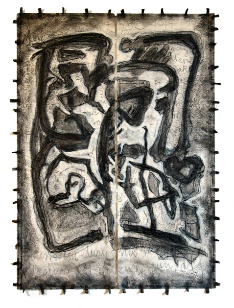 Thou Shalt Not - VII. graphite &
                        gesso on stitched paper. 2009